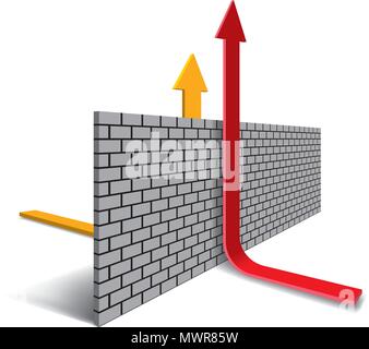 The design of obstacles,The arrow hits the wall,Bending up. Stock Vector