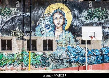 Buenos Aires Argentina,San Telmo,Escuela 26 grade school,schoolyard,basketball court,art artwork graffiti Stock Photo