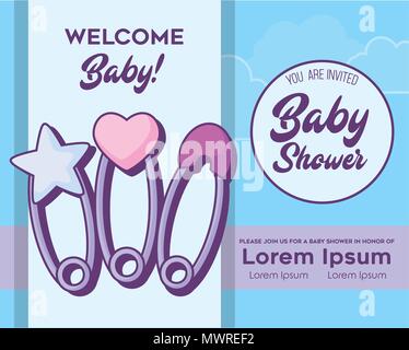 baby shower invitation with baby pins icon, colorful design. vector illustration Stock Vector