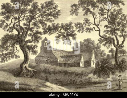 . English: St Mary's Church, Pentraeth, Anglesey, Wales, shown in about 1774 . Published 1786; the print is from about 1774. Credited to a 'Lyson, Esq' [2] 571 St Mary's Church Pentraeth 1774 Stock Photo