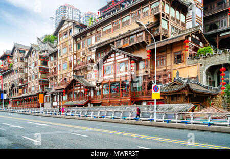 Located in the classical building on the edge of the Yangtze River: Hongya Cave. Chongqing, China. Stock Photo