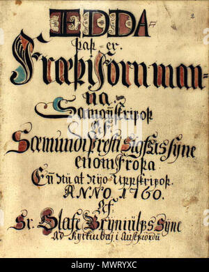 . The front page of the 18th century Icelandic manuscript NKS 1867 4to.  1760[1] . Ólafur Brynjúlfsson[2] 447 NKS 1867 4to, 2r, front