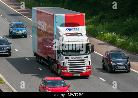 B&M Bargains store, b&m home store, B & M Store, B & M Stores, B&M big bargains, big savings, B&M signage, B&M Bargains articulated lorry on the m61 motorway, UK Stock Photo
