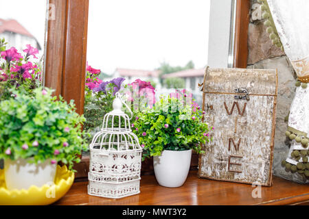 wedding decorations for table in rustic style Stock Photo