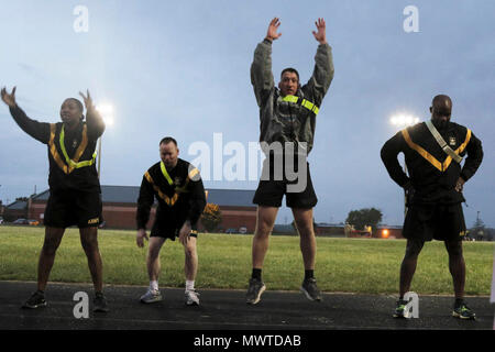 4th Cavalry Brigade held a team-building Physical Readiness Training session at Natcher Fitness Center, April 28, 2017, at Fort Knox. After PRT, Division East, First Army Commanding General, Maj. Gen. Todd McCaffrey spoke to the brigade.  (US Army Stock Photo