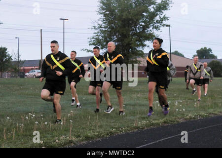 4th Cavalry Brigade held a team-building Physical Readiness Training session at Natcher Fitness Center, April 28, 2017, at Fort Knox. After PRT, Division East, First Army Commanding General, Maj. Gen. Todd McCaffrey spoke to the brigade. (US Army Stock Photo