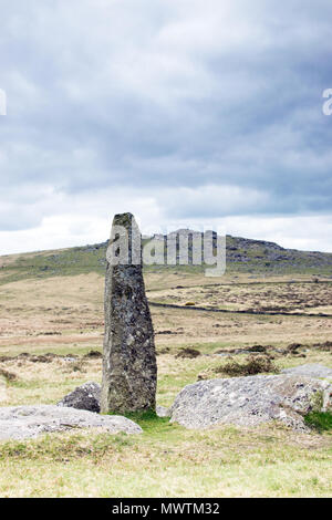 Standing Stone near Merrivale and Vixen Tor, Dartmoor, Devon UK Stock Photo