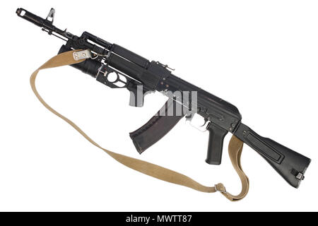 modern kalashnikov AK 74M assault rifle with underbarrel grenade launcher on white Stock Photo