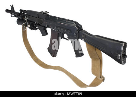 modern kalashnikov AK 74M assault rifle with underbarrel grenade launcher on white Stock Photo