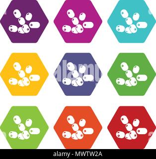 Coccus bacilli icons set 9 vector Stock Vector