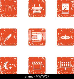 Information energy icons set, grunge style Stock Vector