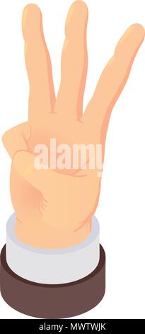 Three fingers sign icon, isometric style Stock Vector