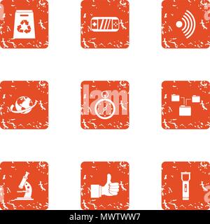 Research paper icons set, grunge style Stock Vector