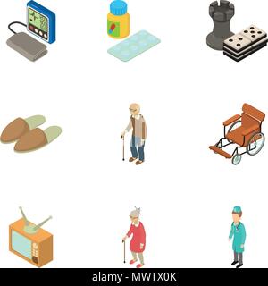 Senility icons set, isometric style Stock Vector