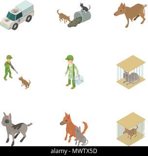 Animal protection icons set, isometric style Stock Vector