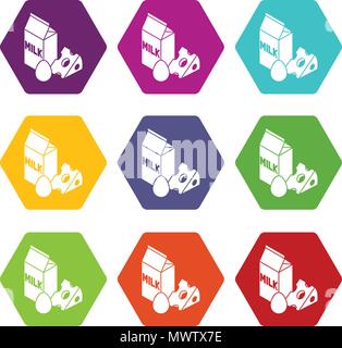Milk product icons set 9 vector Stock Vector