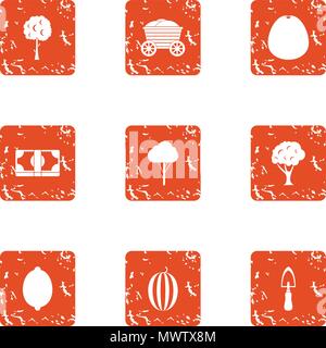 Green floorspace icons set, grunge style Stock Vector