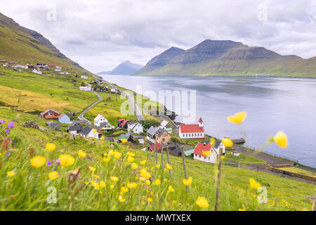 Village by the sea, Kunoy Island, Nordoyar, Faroe Islands, Denmark, Europe Stock Photo