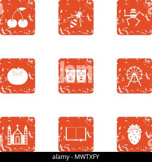 Psyche icons set, grunge style Stock Vector