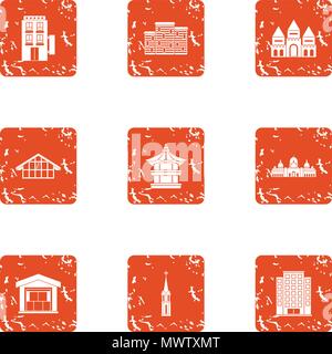Edifice icons set, grunge style Stock Vector
