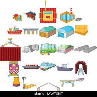 Industry icons set, cartoon style Stock Vector