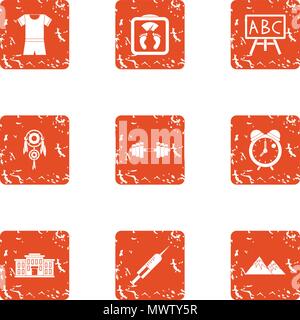 Adolescent icons set, grunge style Stock Vector