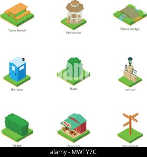 Urban greenery icons set, isometric style Stock Vector