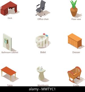 Inside the house icons set, isometric style Stock Vector