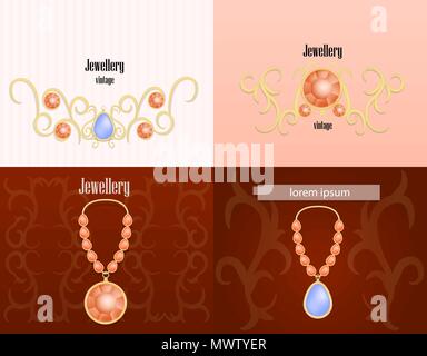 Jewellery banner concept set, realistic style Stock Vector