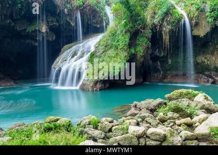 Waterfall at Cahabon River in the Semuc Champey National Park, Guatemala, Central America Stock Photo