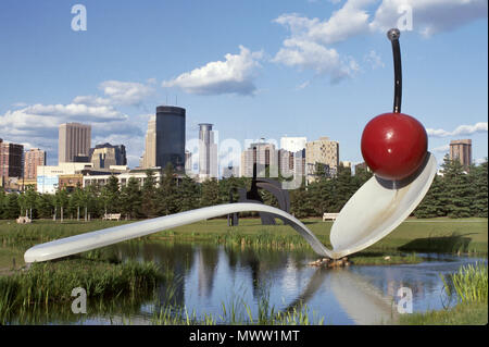 Minnesota,Upper Midwest,Minneapolis,Twin Cities,Sculpture Garden,public art artwork,downtown skyline,cityscape,buildings,city skyline cityscape,downto Stock Photo