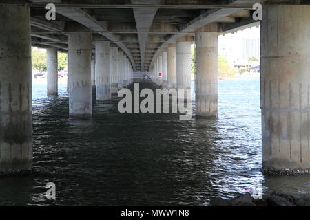 Nerang River Beneath Sundale Bridge, Gold Coast, Australia Stock Photo