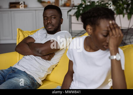 young african american couple quarrelling at home Stock Photo