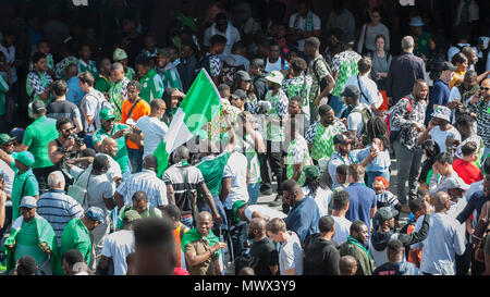 London, UK.  2 June 2018.  Nigerian fans arrive for the friendly football match between England and Nigeria at Wembley Stadium.  This is the final match at Wembley before England travel to the World Cup in Russia.   Credit: Stephen Chung / Alamy Live News Stock Photo