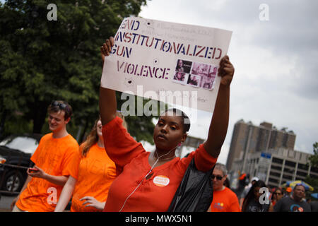 New York, NY, USA. 2nd June, 2018. Activists seeking an end to gun violence in American schools and society attend the Youth Over Guns March from Brooklyn to Manhattan. Credit: Michael Candelori/ZUMA Wire/Alamy Live News Stock Photo