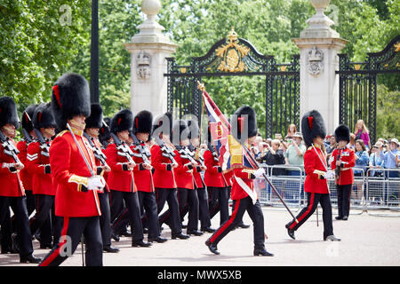 London, UK. 2nd June 2018. Image of members of the armed forces in ceremonial uniform marching during the Colonel's Review. The Colonel's Review is the second rehearsal for the Trooping the Colour parade. Taken on The Mall, London. Credit: Kevin Frost/Alamy Live News