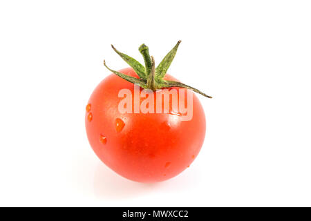 fresh red tomato isolated on white background, tomatoes whole and a half isolated on white with clipping path Stock Photo