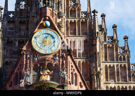 Musical clock on Frauenkirche (Church of Our Lady), Nuremberg (Nurnberg), Franconia, Bavaria, Germany, Europe Stock Photo