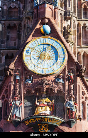 Musical clock on Frauenkirche (Church of Our Lady), Nuremberg (Nurnberg), Franconia, Bavaria, Germany, Europe Stock Photo