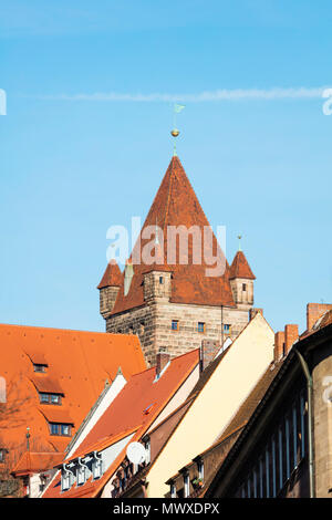 Castle tower, Nuremberg (Nurnberg), Franconia, Bavaria, Germany, Europe Stock Photo