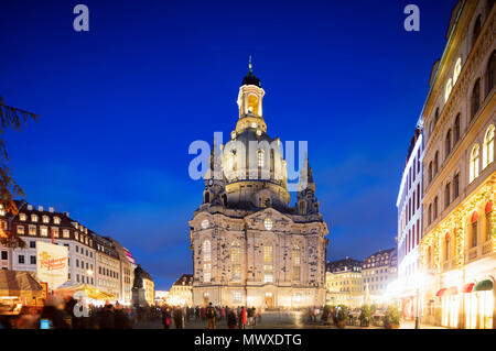 Neumarkt, Frauenkirche (Church of Our Lady) and statue of Martin Luther, Dresden, Saxony, Germany, Europe Stock Photo