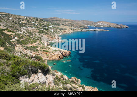 View along island's south east coastline towards Chrisopigi, Sifnos, Cyclades, Aegean Sea, Greek Islands, Greece, Europe Stock Photo
