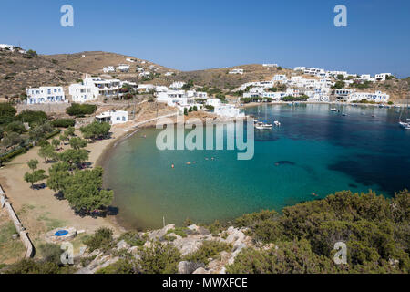 View of crystal clear sea and sand beach on south east coast, Faros, Sifnos, Cyclades, Aegean Sea, Greek Islands, Greece, Europe Stock Photo