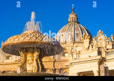 St. Peter's Basilica Cupola and fountain in early morning light, Vatican City, UNESCO World Heritage Site, Rome, Lazio, Italy, Europe Stock Photo