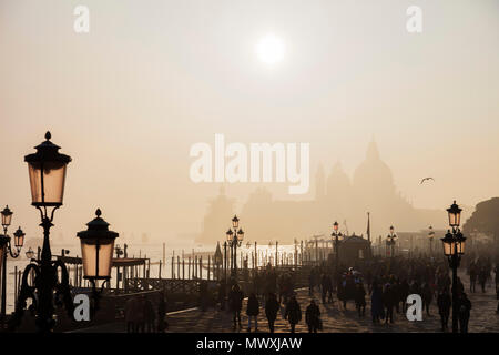 Basilica of Santa Maria della Salute in the mist from St. Marks Square, Venice, UNESCO World Heritage Site, Veneto, Italy, Europe Stock Photo