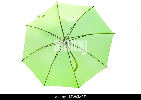 Opened umbrella green color isolated on white background with clipping path. Stock Photo