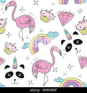 Creative colorful art drawing seamless endless repeating pattern texture Stock Vector