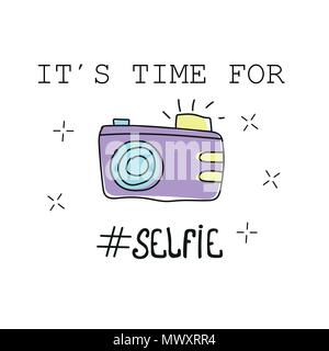 Vector illustration. lettering composition of hand drawn photo camera Stock Vector