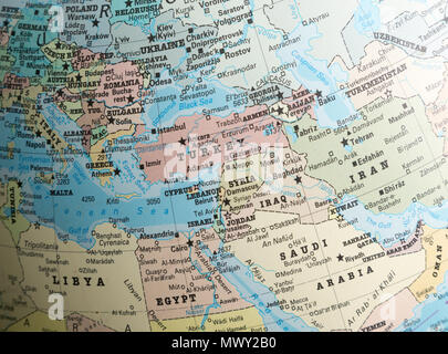 洋書 Lebanon Turkey Saudia Arabia and Jordan Middle East map on a globe focused on Turkey, Syria, Iraq, Jordan