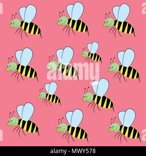 bees on a pink background pattern vector illustration Stock Vector